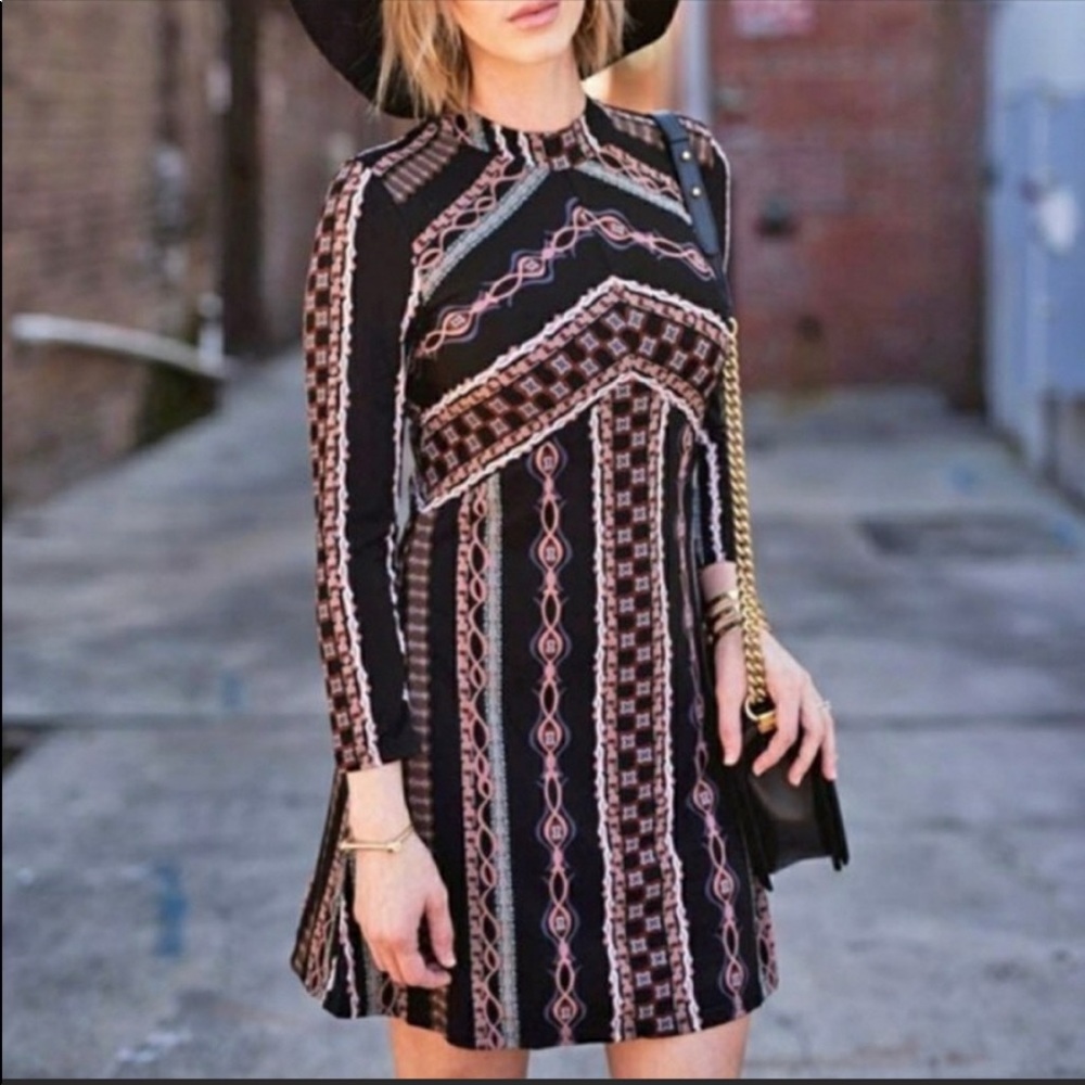 Free People Stella Long Sleeved Mini Mock Shift Dress Size Small